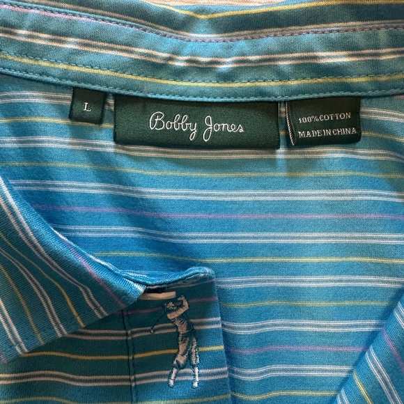 Bobby Jones Blue Striped Golf Polo Shirt Men’s Size L 100% Cotton Short Sleeve - Picture 7 of 7